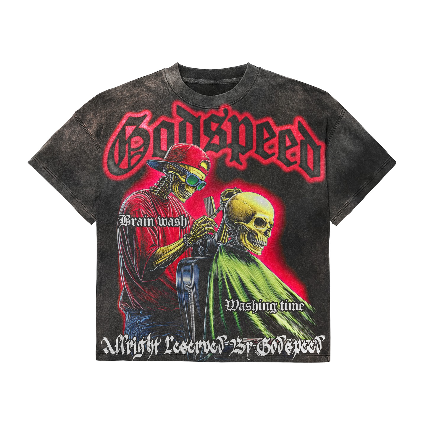 Vintage Graphic"Brainwash Barber Tee" Tops Wash Tshirt streetwear, Y2K style Casual Cotton Classic Crewneck DesignTees